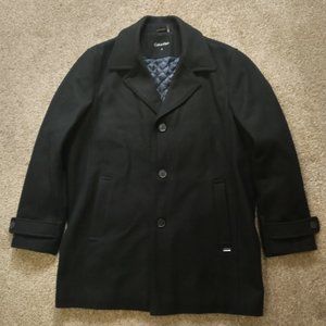 Calvin Klein Men's Large Black Wool Overcoat